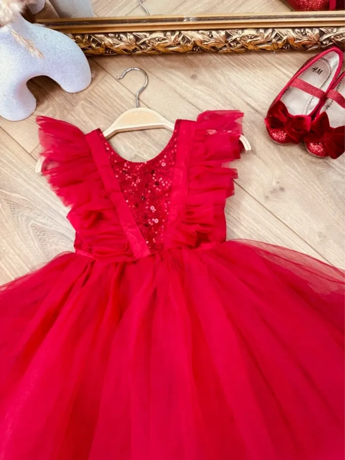 Taille 4 ans Robe créateur custom fille TAO rouge * sequins et tulle * 🌹 - photo numéro 3
