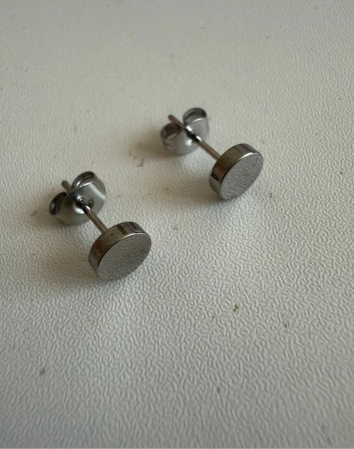 Boucles d’oreilles homme acier inoxydable argent argenté ronde simple - photo numéro 5
