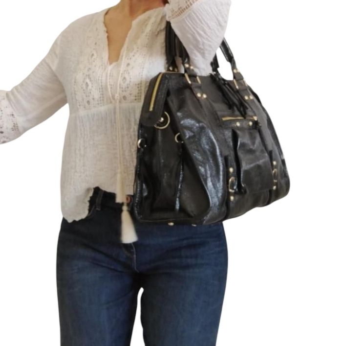 Sac cabas cuir irisé noir maxi format - photo numéro 4