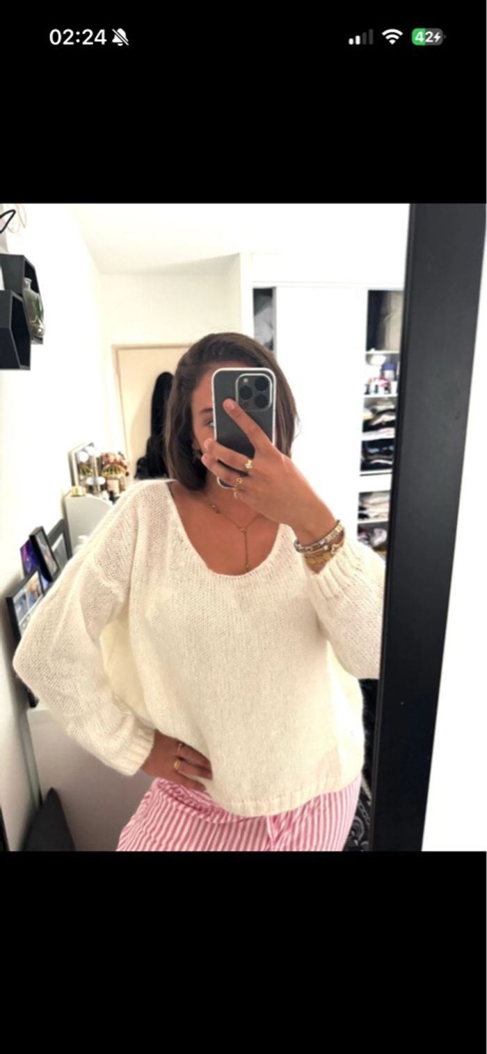 Pull blanc en maille boutique île de ré – coupe loose & féminin - photo numéro 1