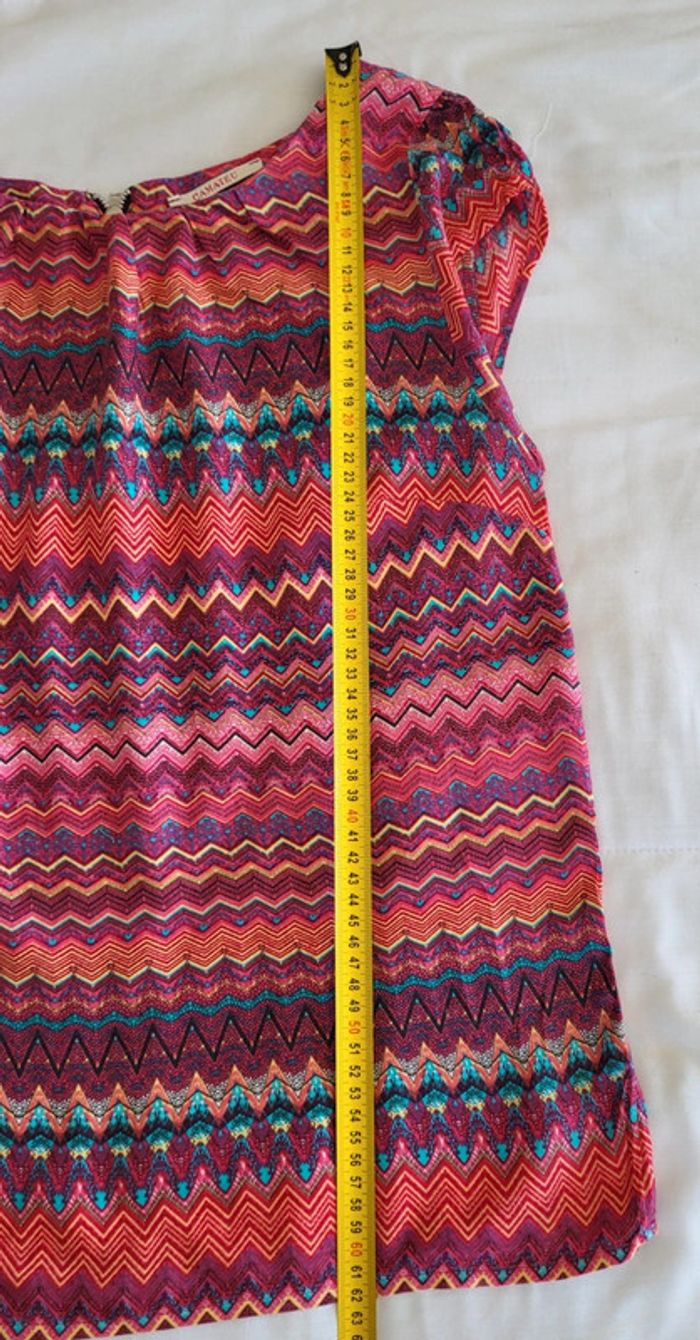 Blouse manches courtes à motifs rose corail bleu turquoise Camaïeu Taille 36 - photo numéro 10