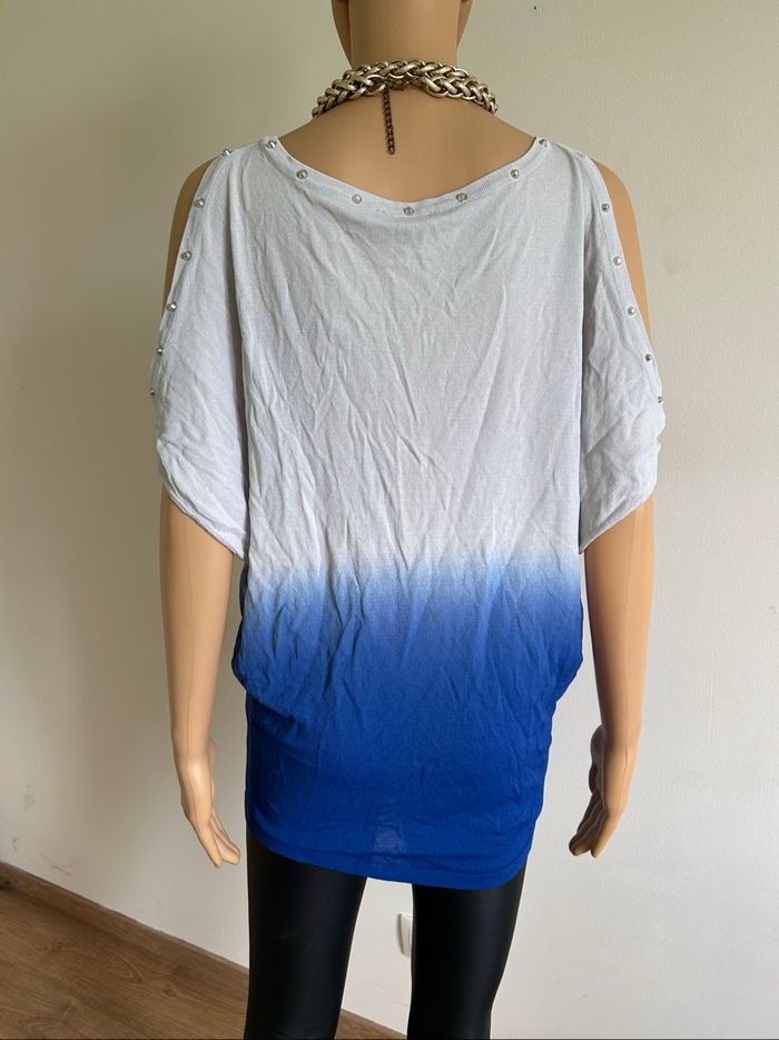 Haut gris et bleu Morgan taille S état satisfaisant (avec défaut) - photo numéro 5
