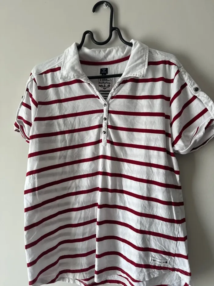 👚T- shirt femme - terre de Marins- blanc et rouge- très bon état - taille 5 - photo numéro 7