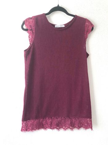 Top framboise laine légère avec dentelle taille S