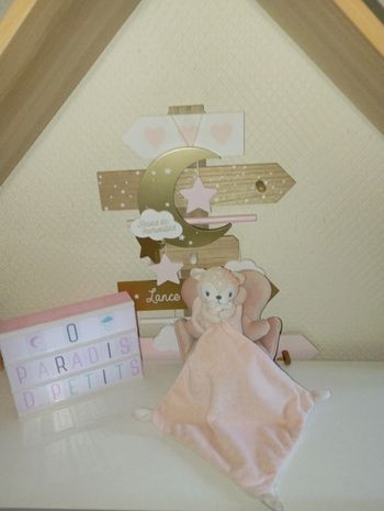 Doudou biche rose mots d'enfants 