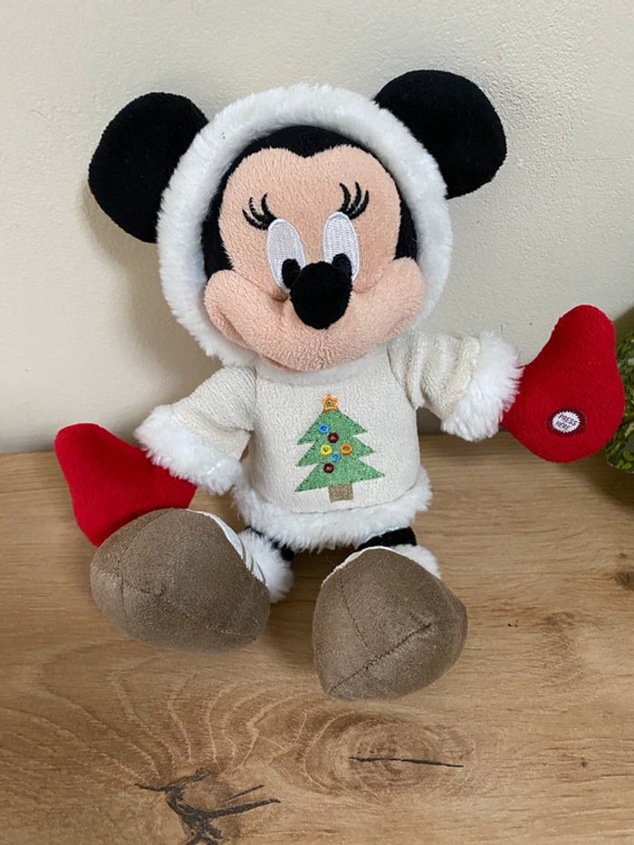 Doudou peluche minnie maillot écru sapin de noël Disneyland