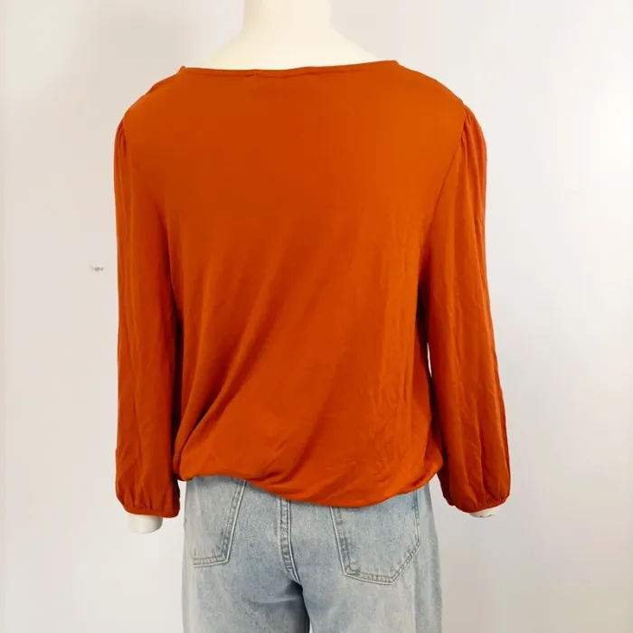 T-shirt manches longues col large v orange (A1004) - photo numéro 3