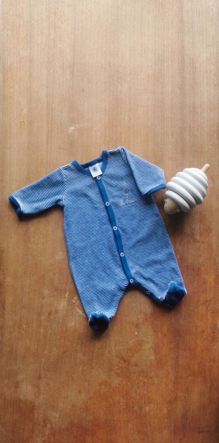 🌼 Petit Bateau pyjama velours mixte naissance 50 cm 🇨🇵 crée en France rayé bleu lapin caneton
