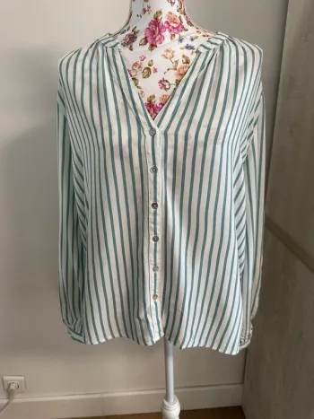 Chemise blanche rayé verte d’eau fluide