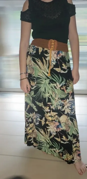 Superbe jupe fluide et longue floral tropicale 36