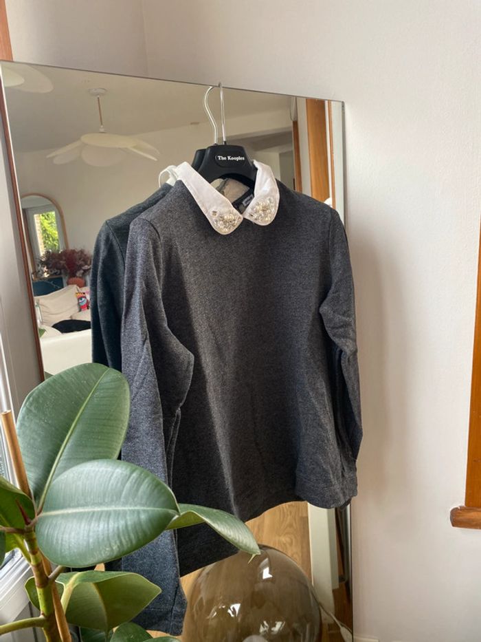 Chemisier pull gris à col perlé - photo numéro 2