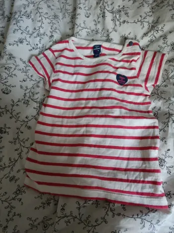 Terre de marins tee shirt manches courtes rayé rouge et blanc 94cm