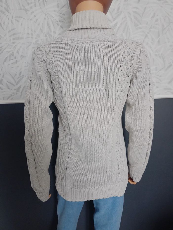 Pull torsadé à col châle gris perle S N*539 - photo numéro 3
