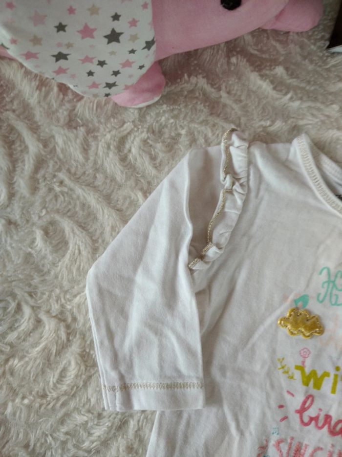 Tee shirt tunique chemise manches longues Fille 3 mois Happy birds Vertbaudet 100% coton - photo numéro 3