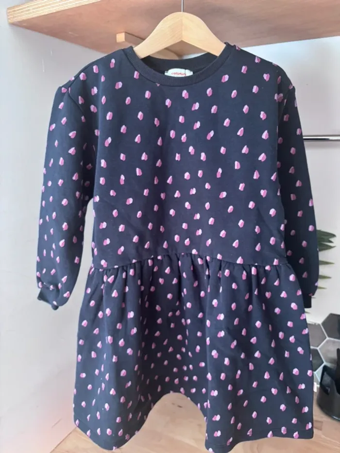 💙 Robe hiver Catimini bleue marine à cœurs roses – 6 ans 💙 - photo numéro 2