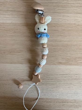 Attache tétine crochet lapin bleu neuf