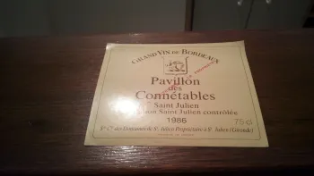 Étiquette De Vin Pavillon Des Connétables Saint Julien 1986 Neuve -