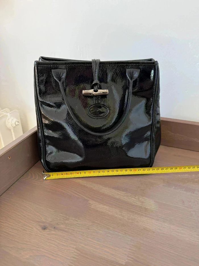 Magnifique Sac à Main Longchamp Le Roseau en Cuir Verni Noir - État Impeccable ! - photo numéro 3