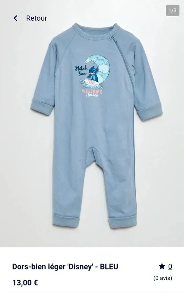 Pyjama sans pieds Stitch 12mois 80cm - photo numéro 3