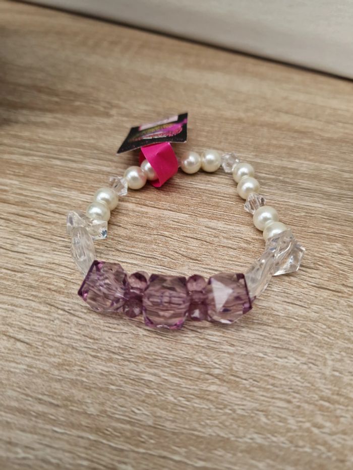 Bracelet Perles Blanches Nacrées Violet Transparent - photo numéro 5