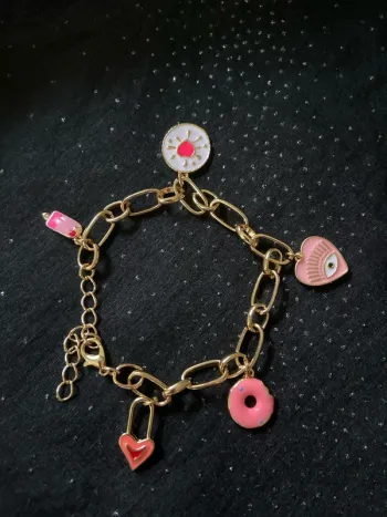 Bracelet doré breloques donuts