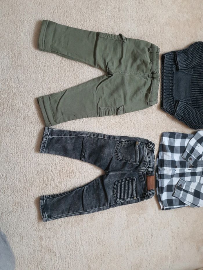 9/12 mois lot mi saison garçon jean slim motard et cargo slim pull maille et chemise carreaux - photo numéro 10