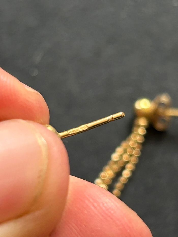 Belle paire de boucles d’oreilles pendantes en or 18 carats avec perles femme TBE - photo numéro 12