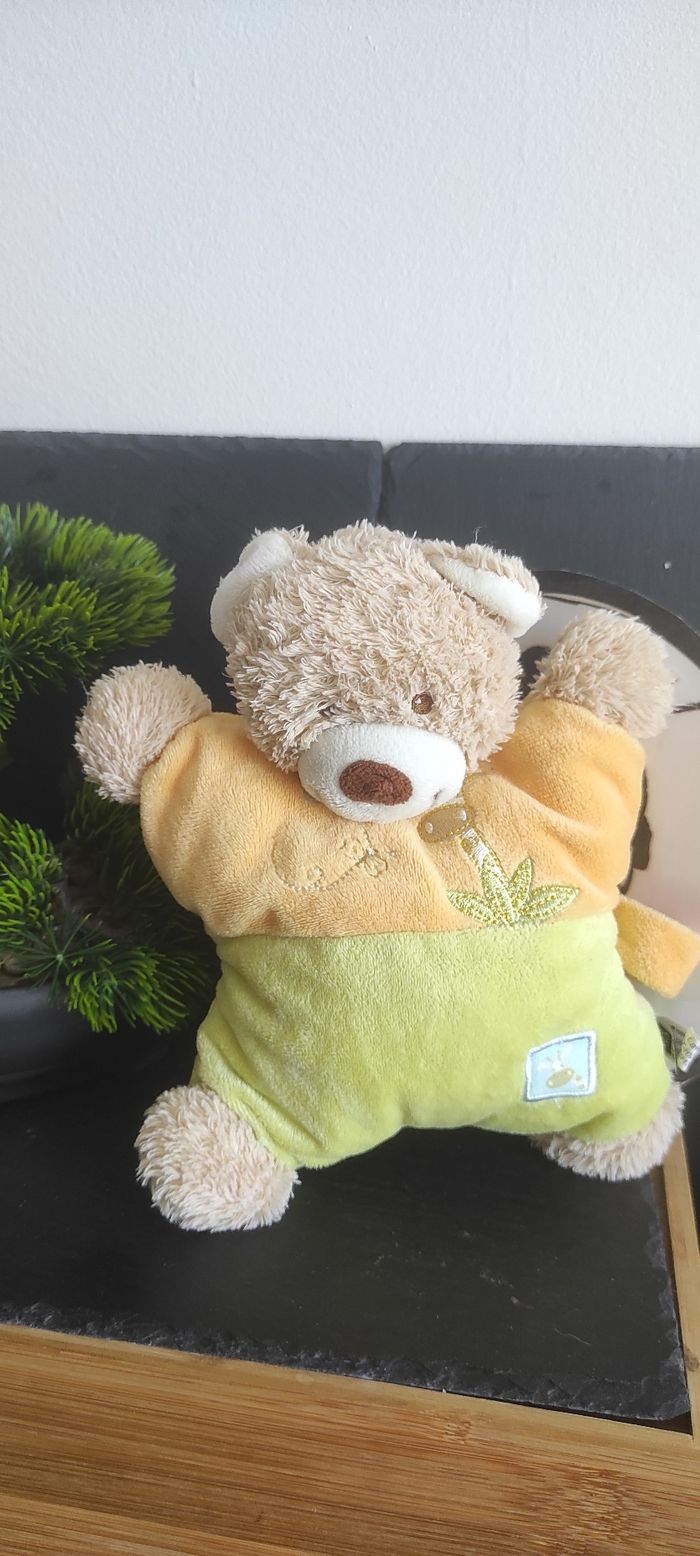 Doudou semi plat ours vert orange palmier girafe tex baby Bleu Papillon Nuage
