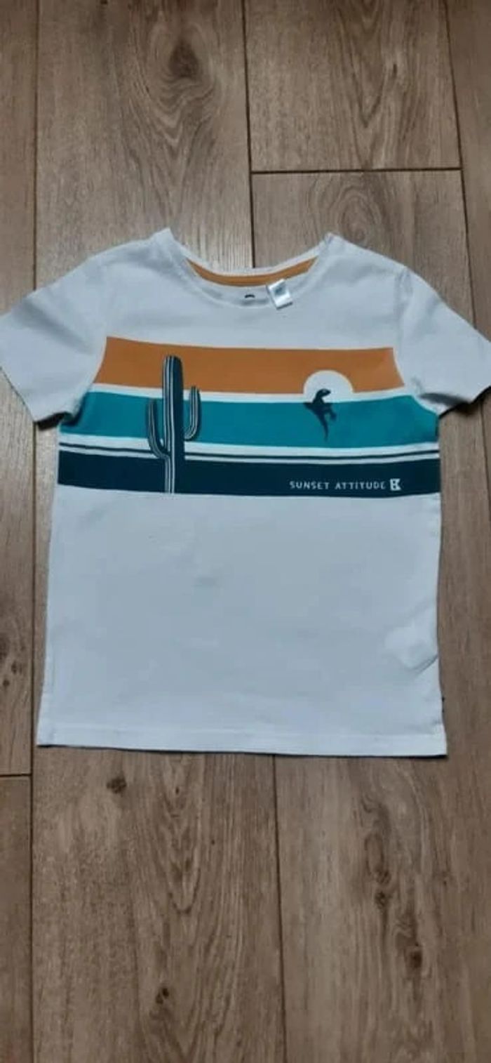 Tee-shirt MC okaidi blanc "sunset attitude" 5 ans