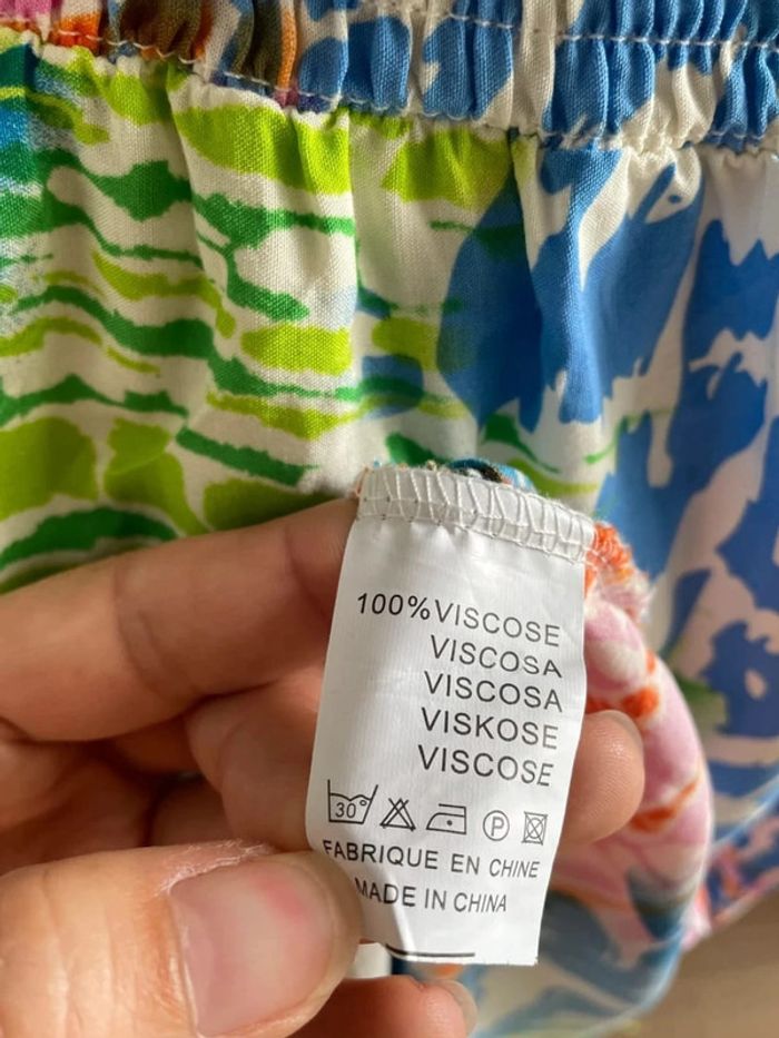 Robe longue fluide à motifs bleu vert rose – taille S/M - photo numéro 8