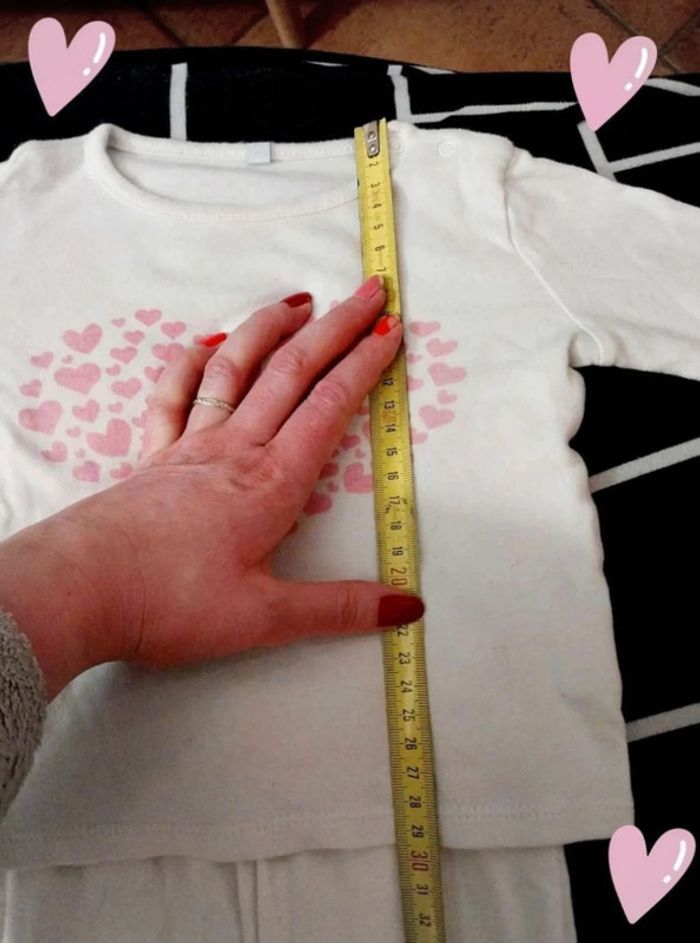 Pigama blanc et rose coeur 2 pièces T12 18M - photo numéro 4