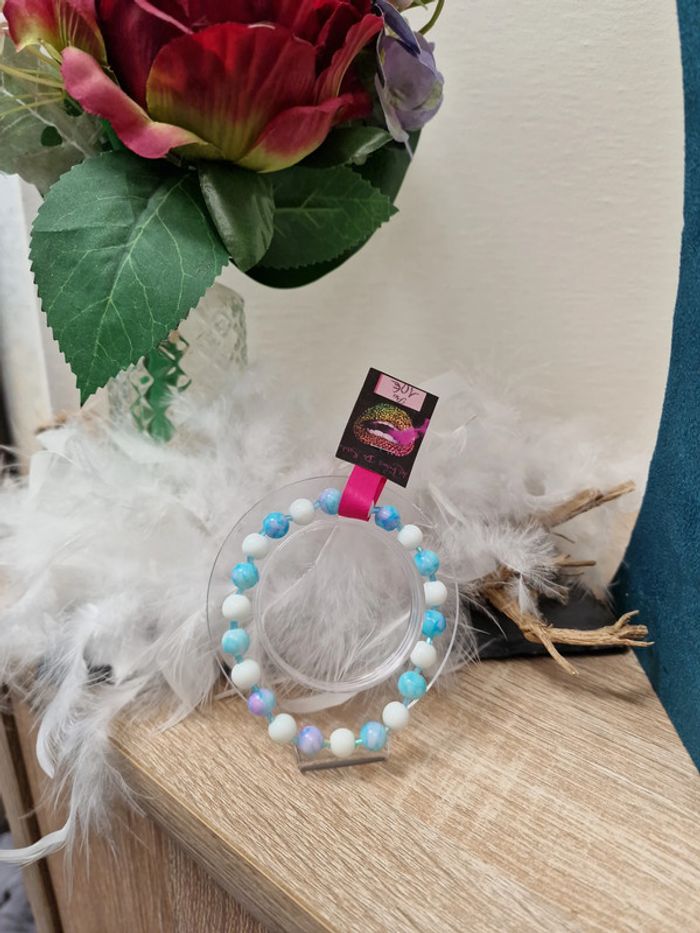 Bracelet Elastique Perles Bleu Ciel Dégradé Rose Blanc Turquoise - photo numéro 2