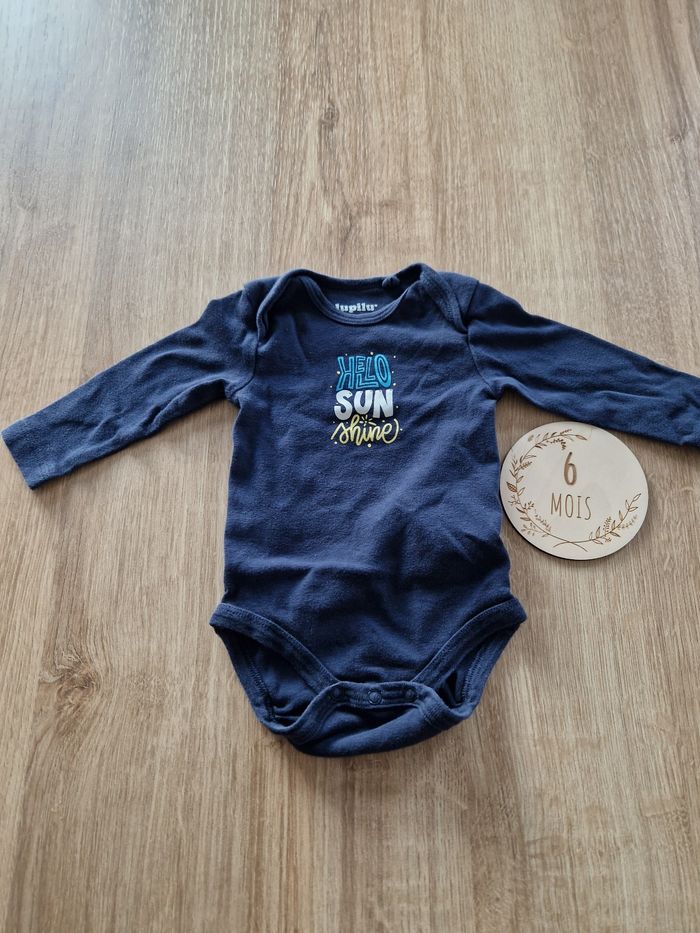 Body Bébé Manches Longues Lupilu ☀️ Hello Sunshine ☀️ Marine - 2/6 Mois (62-68 cm)