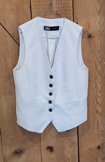 Gilet tailleur sans manches Zara femme XS blanc lin