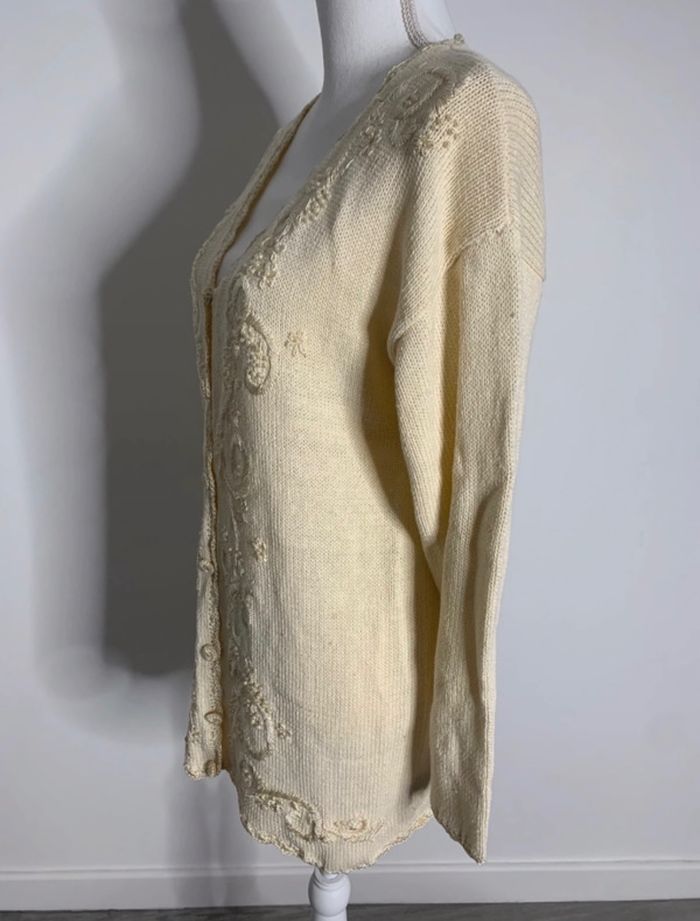 Cardigan perles et broderies blanc crème Vintage T36/38 S/M - photo numéro 5
