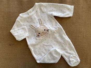 Pyjama bébé Gémo 3 mois blanc à pois motif lapin