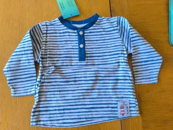 314854 Tee-shirt ML gris rayé bleu garçon 12 mois