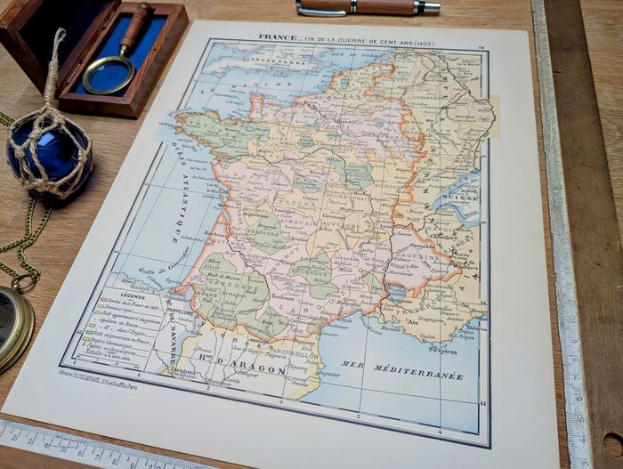 Imprimée en 1900, la France en 1453. Original Vintage Authentique. - photo numéro 3