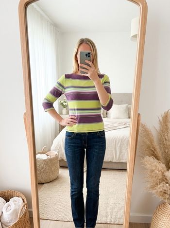 Haut Kookaï rayé multicolore manches 3/4 coupe ajustée taille 2