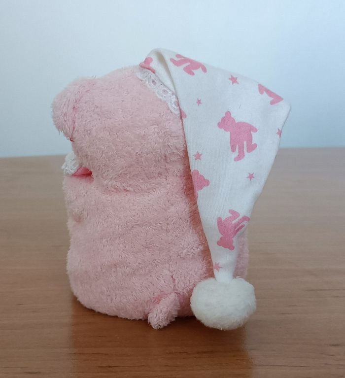 Peluche. Doudou ours rose avec un bonnet de nuit. TY. Baby girl. 17,5 cm - photo numéro 3
