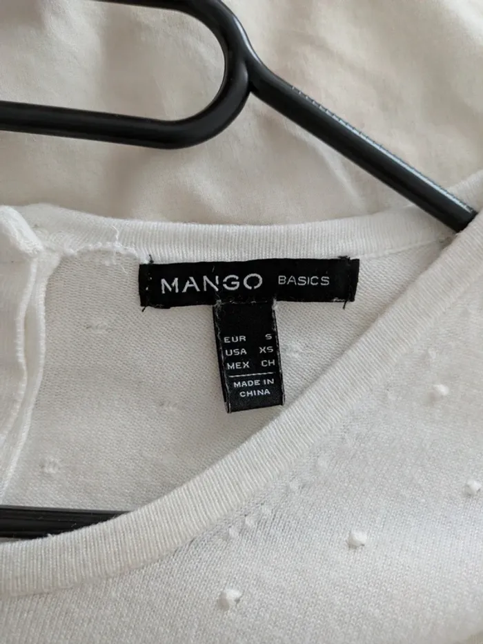 Pull Blanc à Pois (Plumetis) et Dos Boutonné Mango - Taille S (Petites Taches) - photo numéro 3