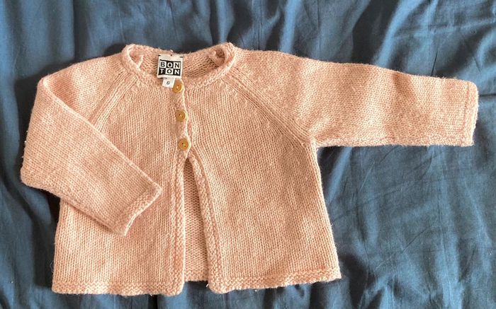Gilet laine et alpaga rose 6mois Bonton