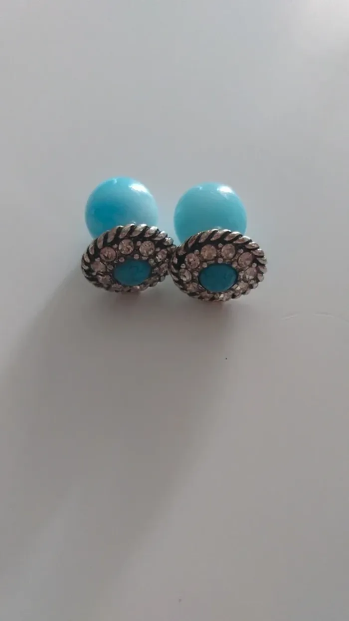 Boucles d'oreilles turquoises et argentées - photo numéro 3