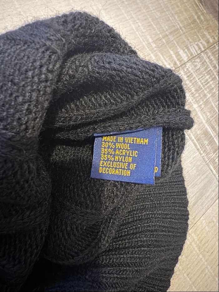 Pull torsadé Polo Ralph Lauren en laine half zip demi zip 1/4 zip noire neuf taille M - photo numéro 2