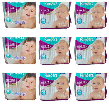 Lot de 351  Couches Pampers  Active fit Premium protection  7-18 kg kg  Taille  4 Neuf
