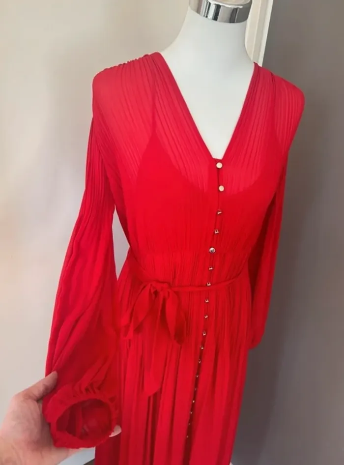Maje Robe longue rouge, plissé femme, taille 40 - photo numéro 2