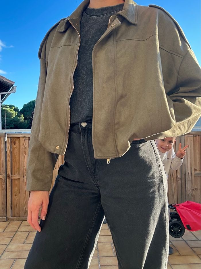 Veste over size kaki fermeture éclair taille S - photo numéro 4