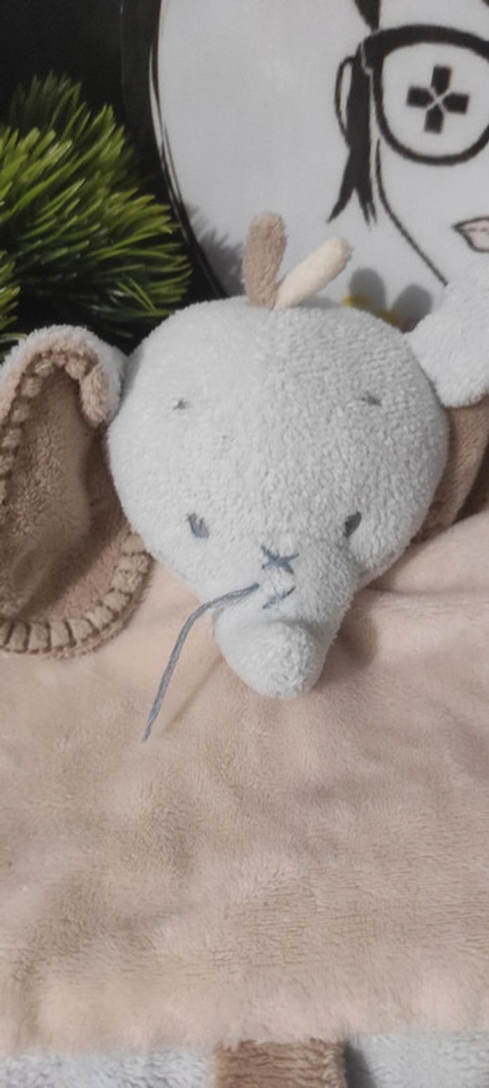 Doudou éléphant bleu beige plat Rigolos marron croix nattou Carré Ancien Vintage - photo numéro 3