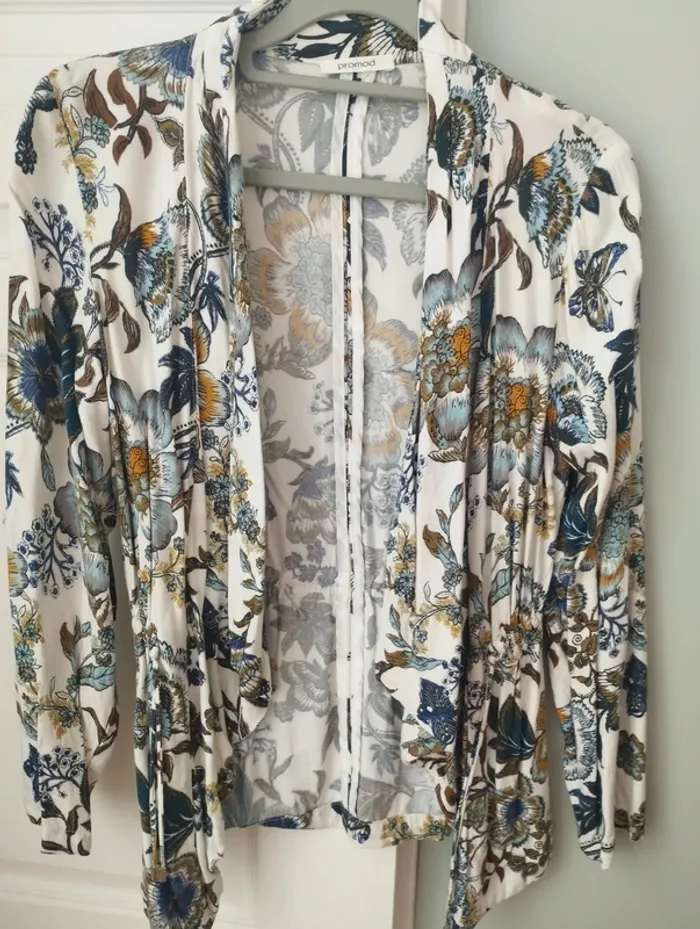 Veste gilet blanc fleuri Promod S