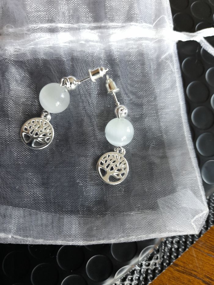 Boucles d'oreilles pierres de lune et arbre de vie - photo numéro 5